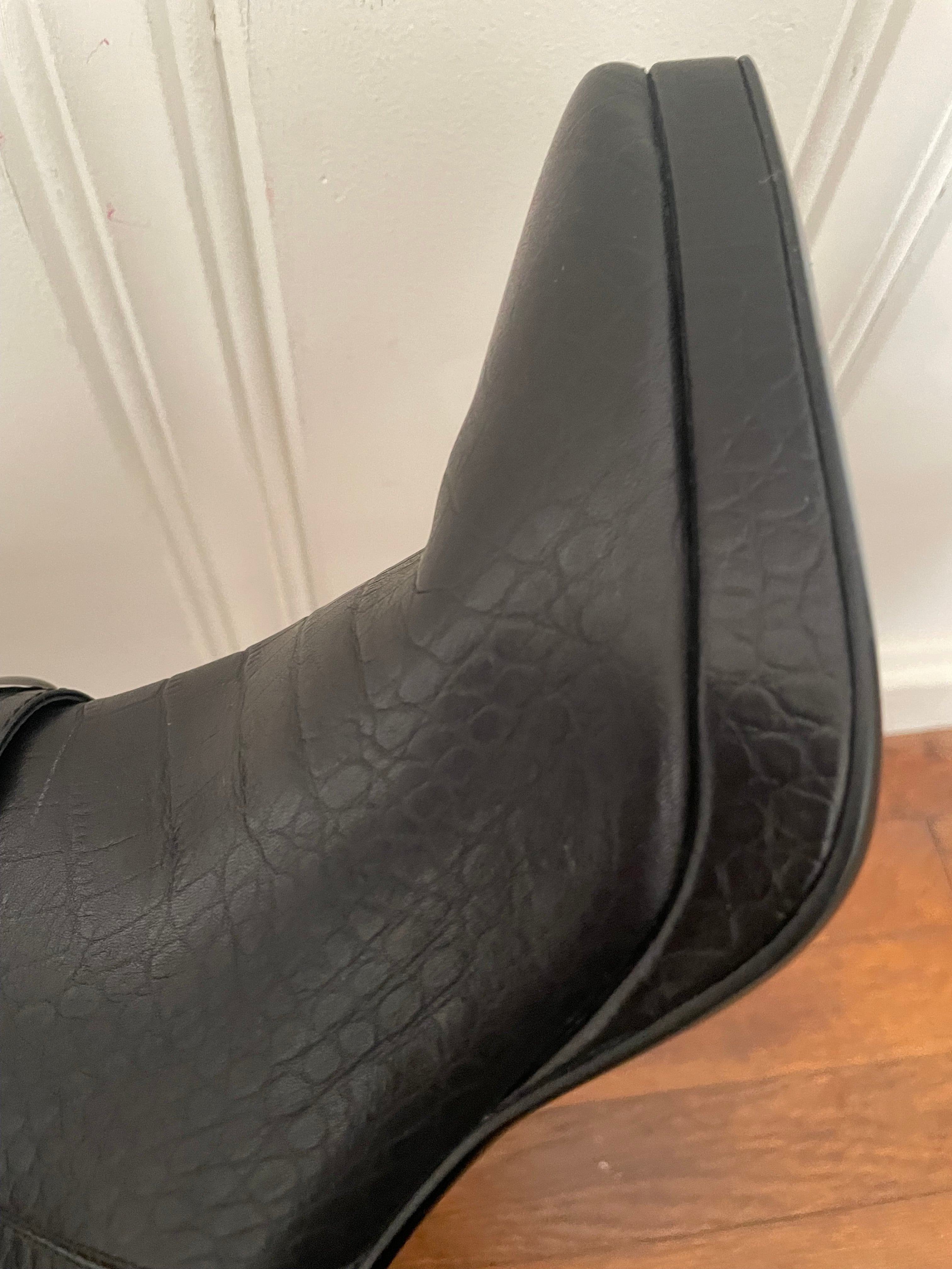 Croc Black Leather Tall Boots Women's