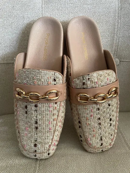 "OLGA" Two-Toned Nude Chain Flat Mule Loafer