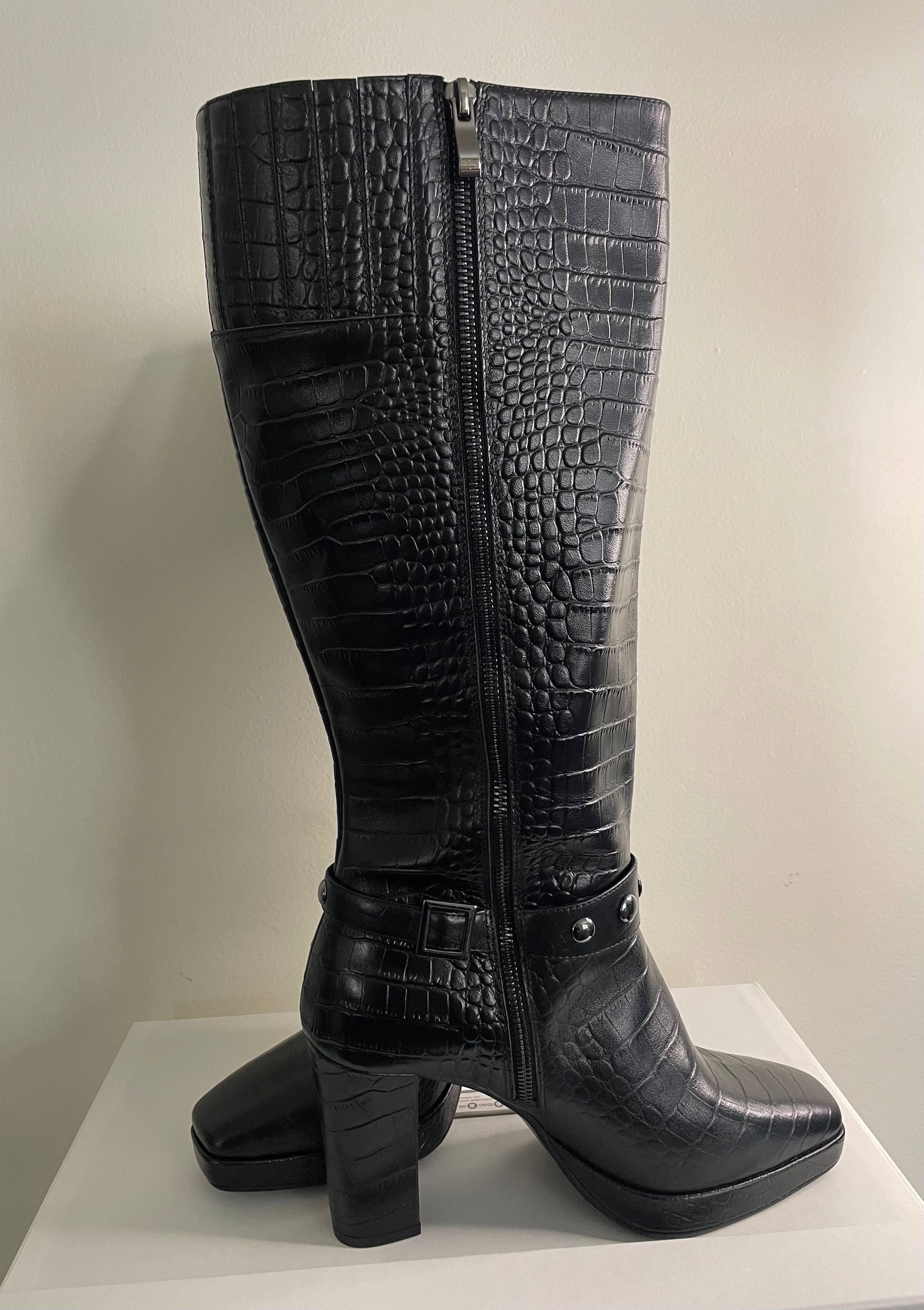 Croc Black Leather Tall Boots Women's