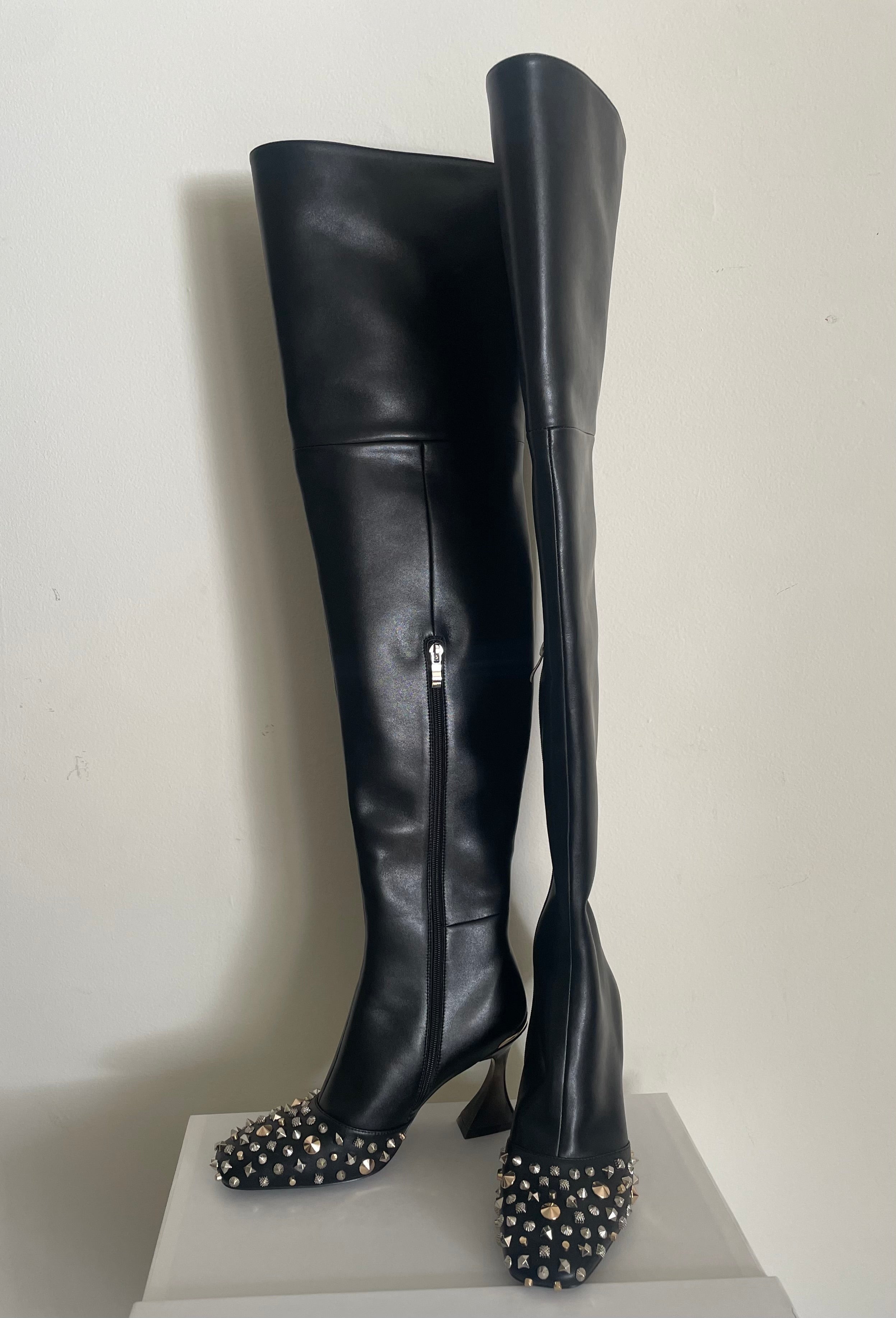 Rockstud Squared Toe Over-The-Knee High Heel Boots