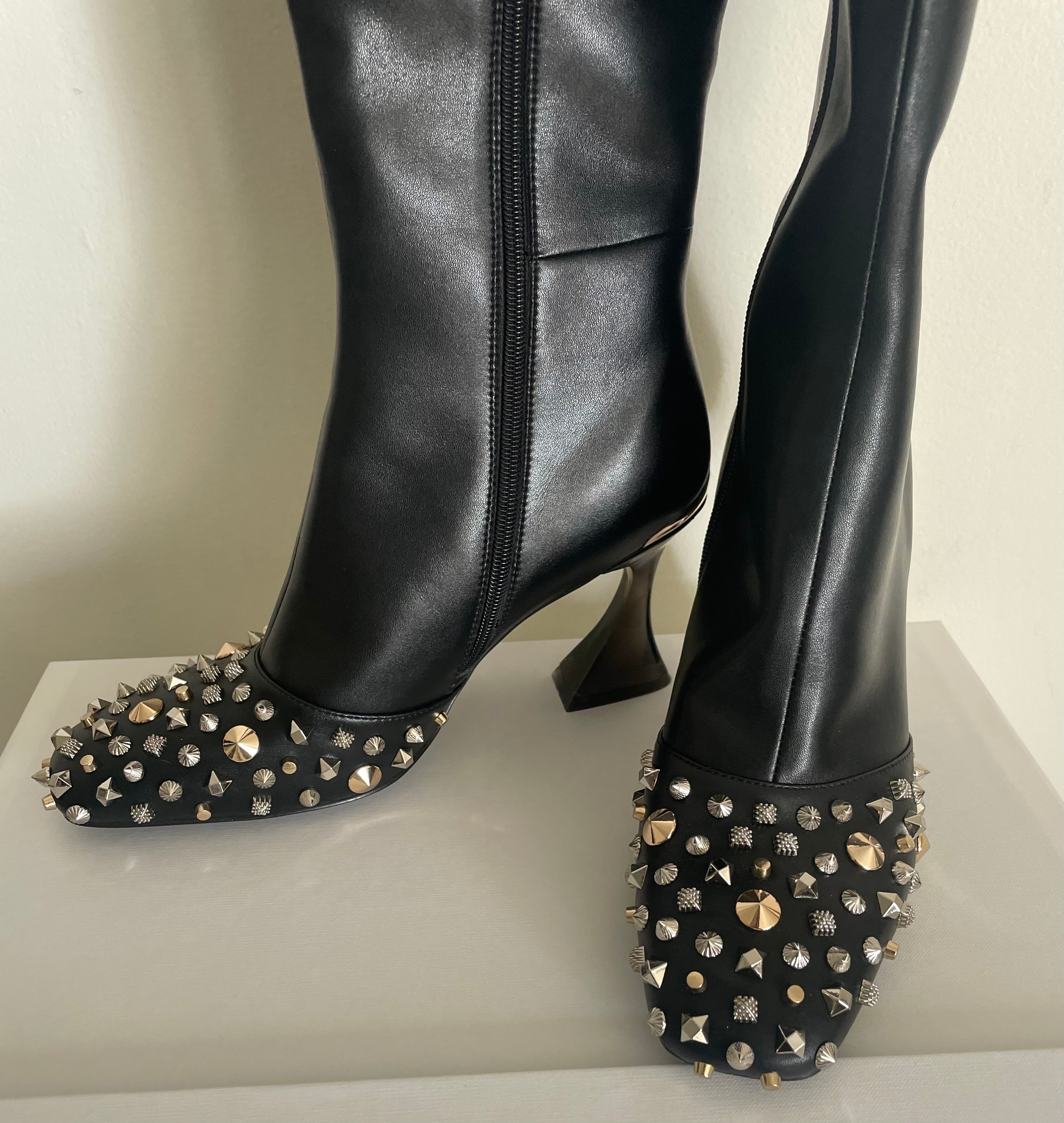 Rockstud Squared Toe Over-The-Knee High Heel Boots