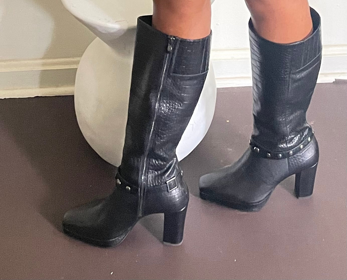 CROC BLACK LEATHER TALL BOOTS